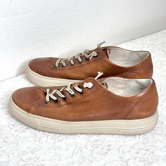 PAUL GREEN Hadley Sneakers Cognac Brown Washed Leather Platform UK 7.5 | US 10 - Picture 2 of 14
